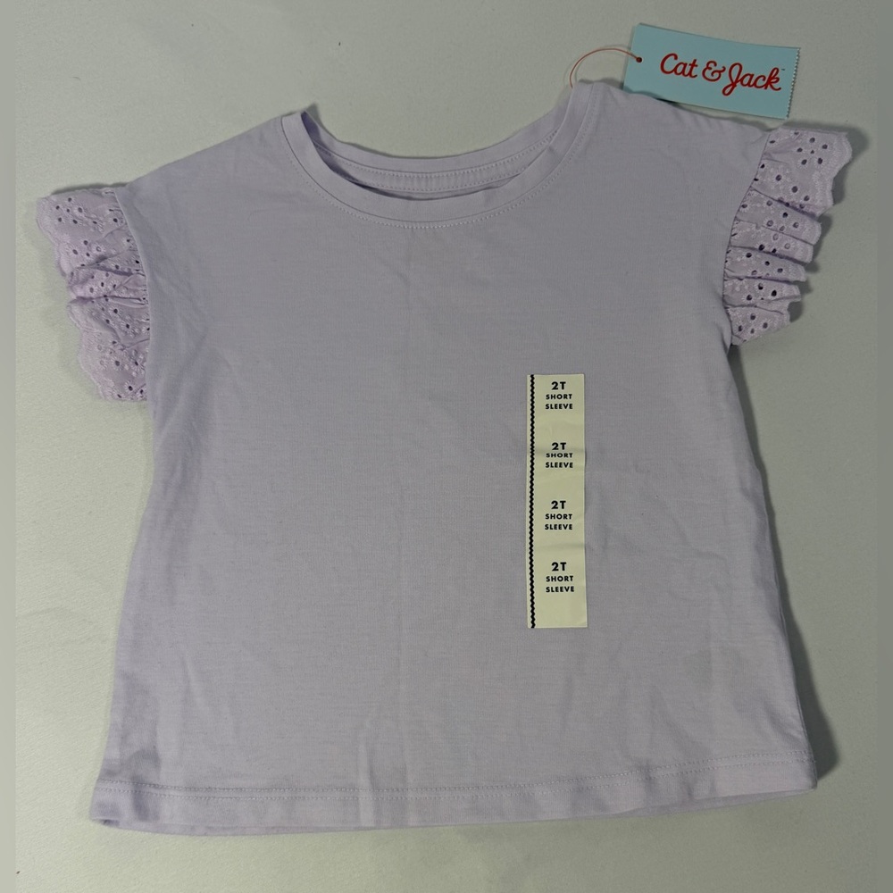 Cat & Jack Toddler Girls 2T Lavender Purple Ruffle Sleeve Top Shirt NWT Summer
